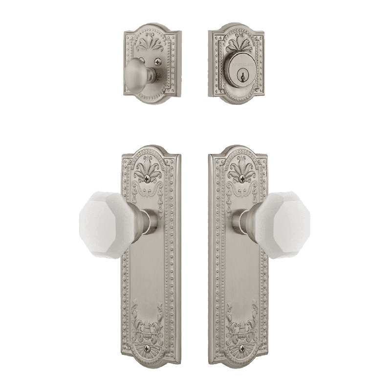 Ensemble d'entrée Nostalgic Warehouse Meadows avec poignée en cristal Waldorf blanc, Nickel satiné, 2.75