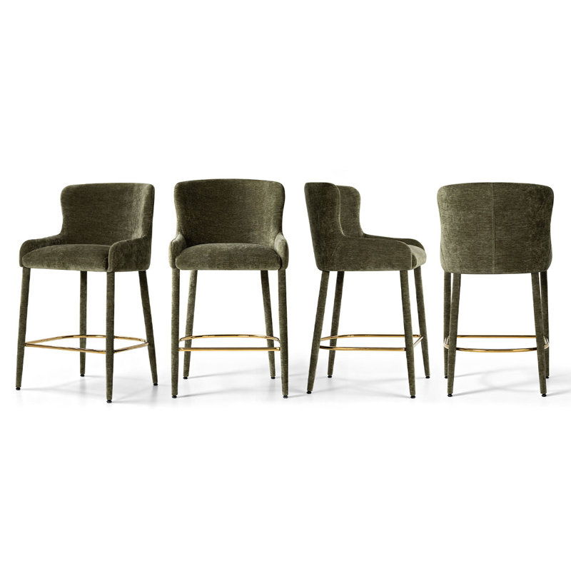 Tabouret de comptoir à oreilles 26,5 po avec repose-pieds doré Chenille, Green