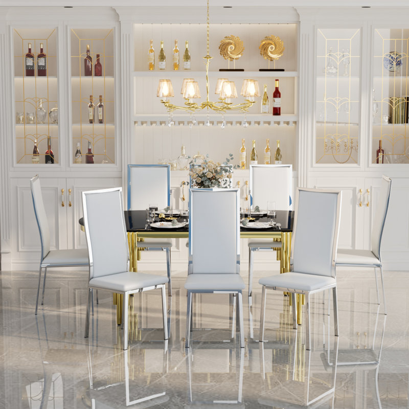 Ensemble de table de salle à manger de luxe 9 pièces 9 pièces, Blanc / Argent