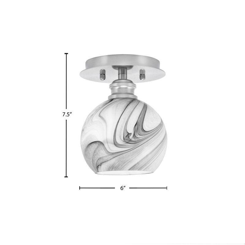 Edge 1 Light Semi-Flush With 5.75" Onyx Swirl Glass, Brushed Nickel