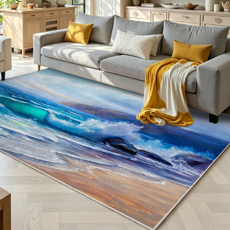 Tapis bleu marine lavable à la machine, Rectangle 71 po x 98 po