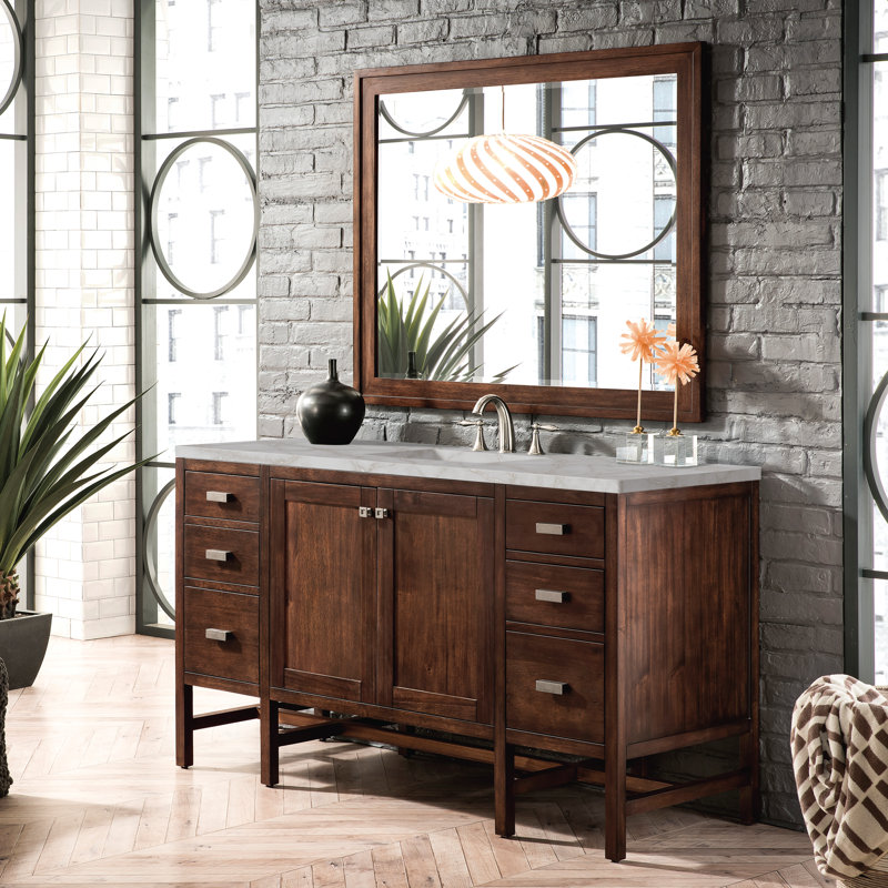 Addison 60'' W Single Vanity, Mid-Century Acacia, Victorian Silver, 8" Widespread