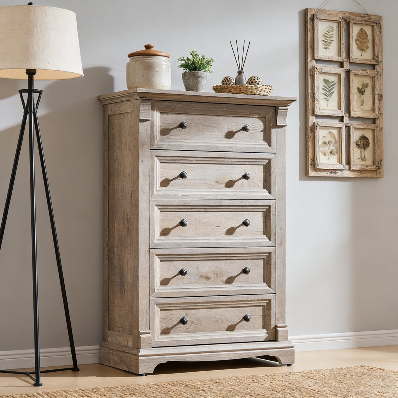 Farmhouse 5-Drawer Dresser - Solid Wood & Space-Saver, Light Rustic Oak