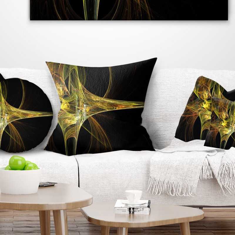 Grande œuvre fractale - coussin imprimé abstrait, 16 po x 1 po, Coussin décoratif, Jaune / Noir