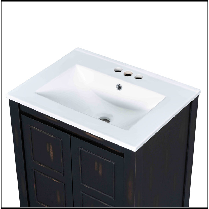 Ensemble de meuble-lavabo de 48 po de style rétro avec deux meubles-lavabos séparés (double), deux lavabos en céramique, une tablette de rangement et des portes à fermeture en douceur