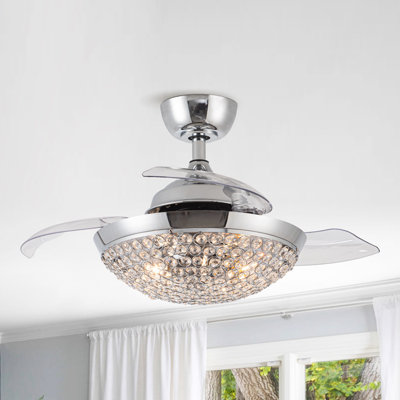 Ventilateur de plafond en cristal 3 pales 36 po avec télécommande et ensemble d'éclairage inclus Shelli