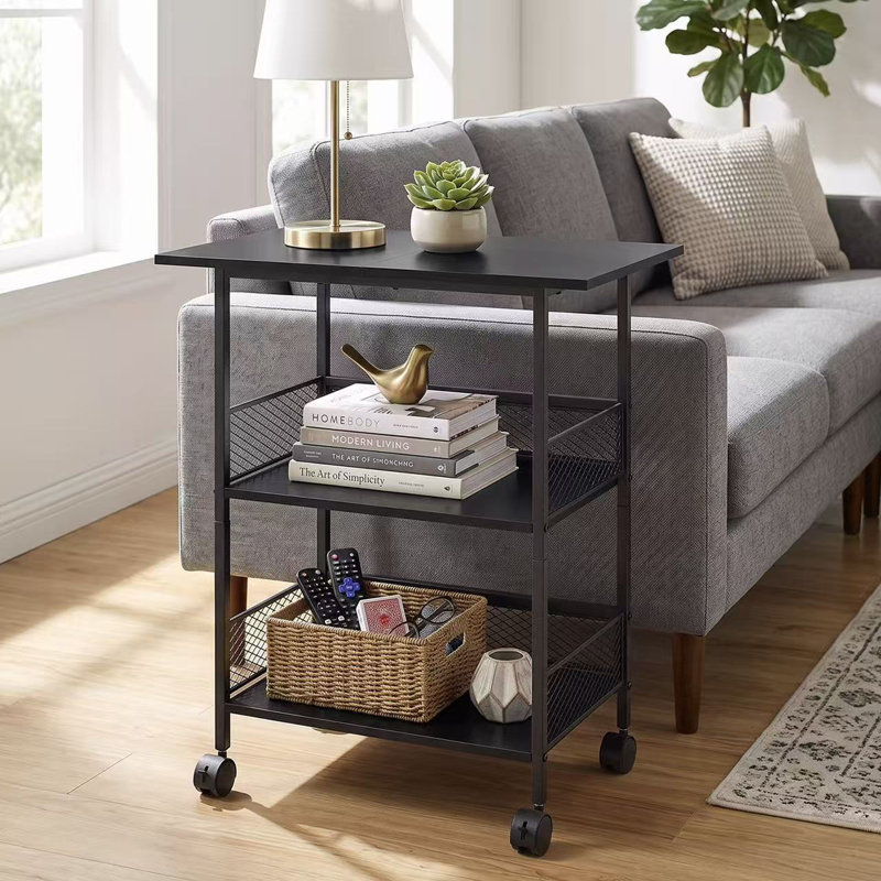 3-Tier Printer Stand, Industrial Mobile Printer Table with Storage Shelves, Heavy Duty Rolling Printer Cart on Wheels with Lockable Casters, Anti-Fall Guardrail, Waterproof Board, for Home Office
