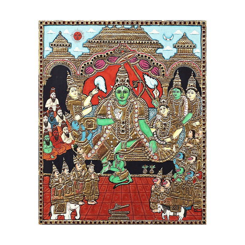 Rama Darbar Tanjore, peinture | Couleurs traditionnelles avec or 24 carats | Structure en bois de teck