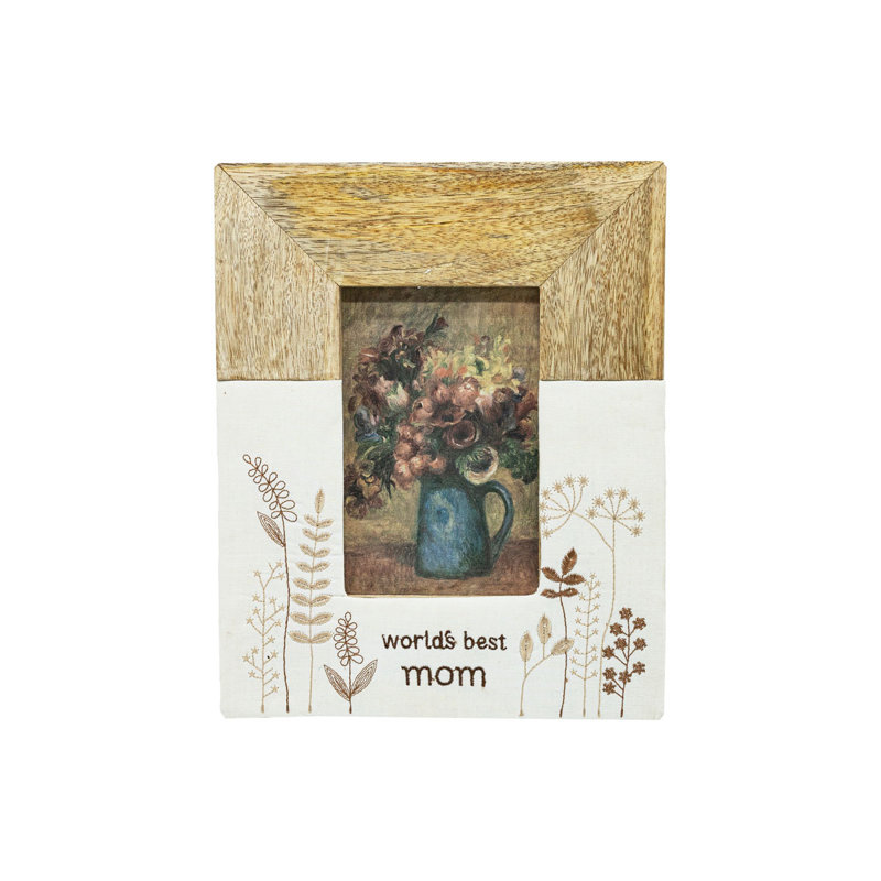  Best Mom Embroidered Floral 4x6 Photo Frame Natural Wood, MDF & Cotton