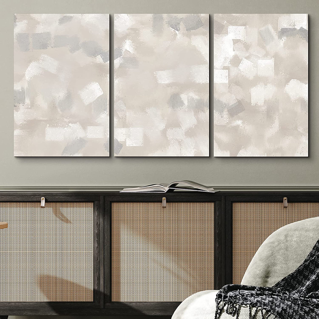 Abstract Muted Beige And Grey Color Blocks Neutral Room Decor Framed Canvas 3 Pieces Print Wall Art IDEA4WALL 