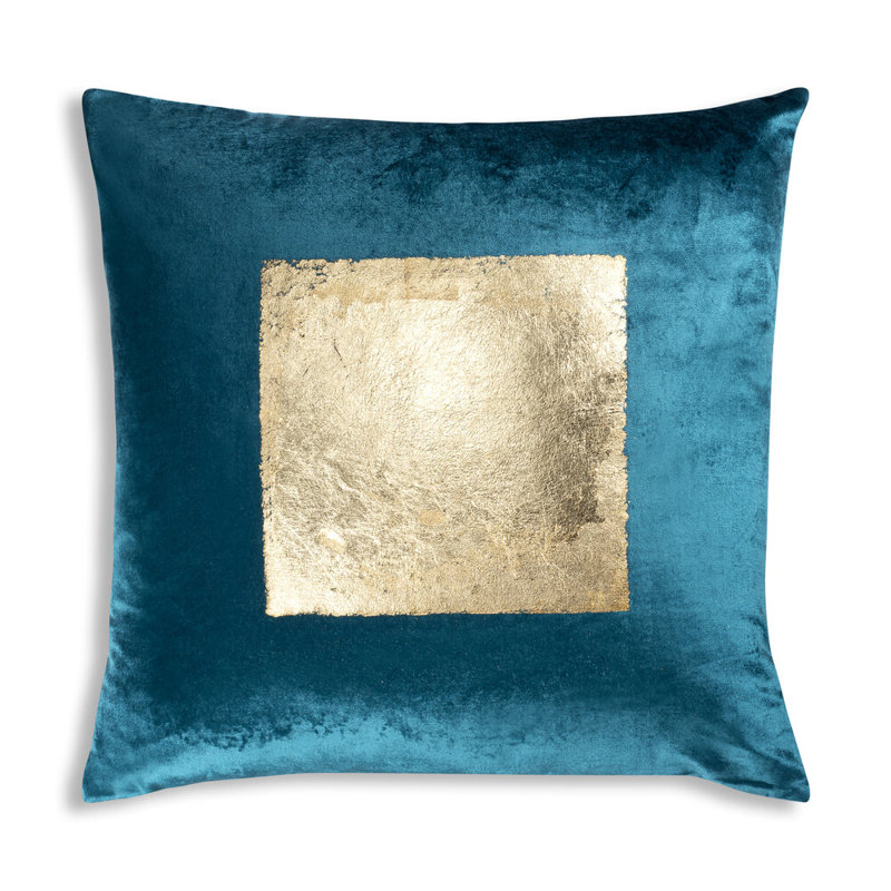 Verona Square Velvet Pillow Cover & Insert, Teal/Gold