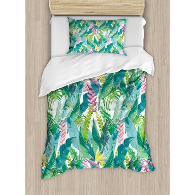 Leaf Summer Spring in Exotic Island with Flowers Plumeria Lilac Duvet Cover Set -  Ambesonne, nev_36060_twin