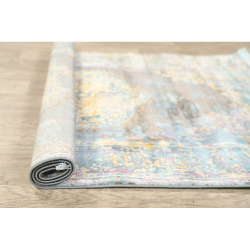 Tapis oriental jaune / bleu / rose, Tapis de couloir beige