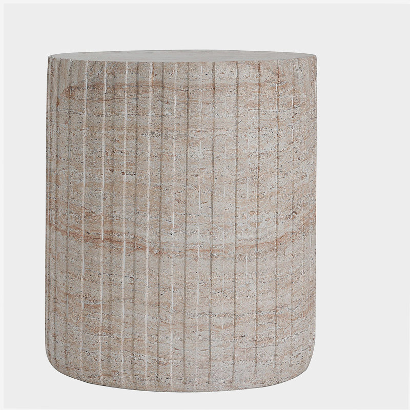 Outdoor/Indoor Lightweight Concrete Side Table,Travertine Finish