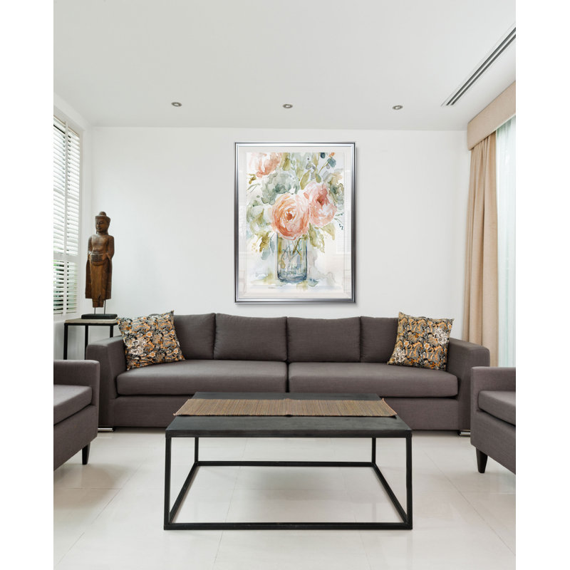 « chou roses i », reproduction, H 24 po x l 20 po x P 1,5 po, Cadre argenté