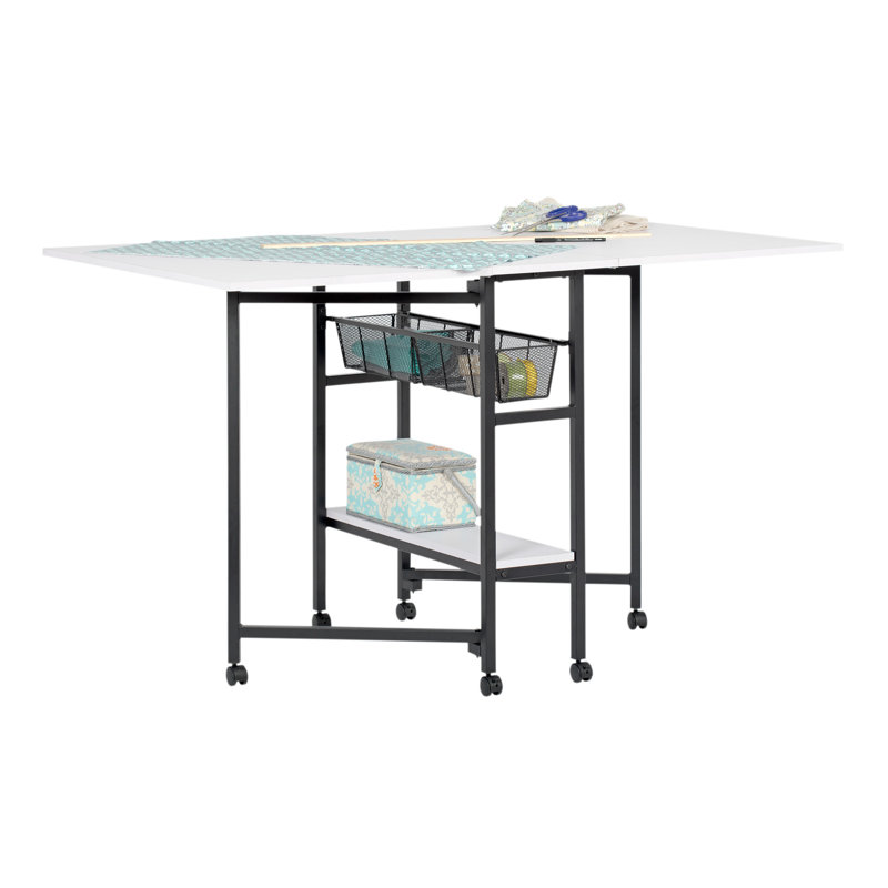 Black and White Metal Folding Craft Table with Storage