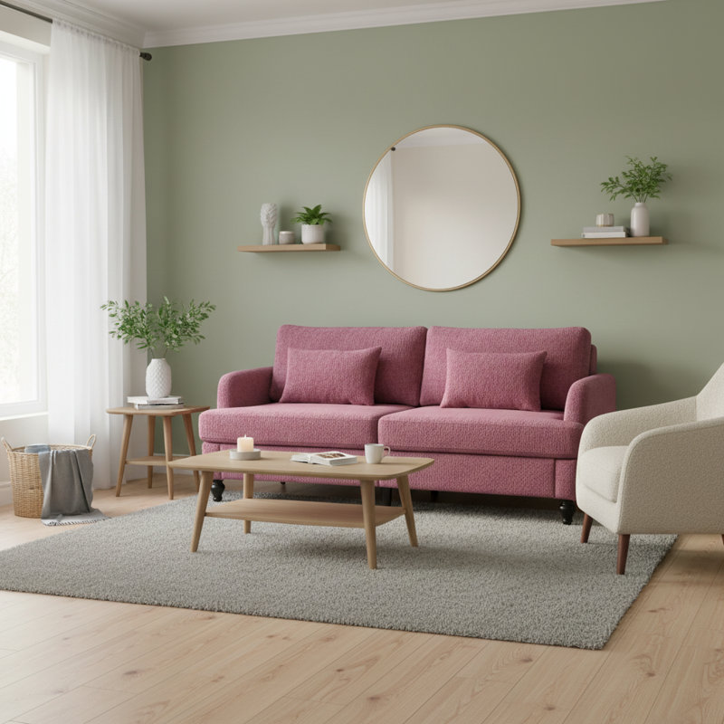 Canapé en chenille de style Mid-Century, Mauve-rose
