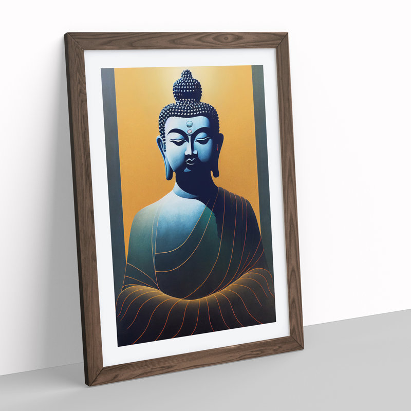 Balanced Buddha - Single Picture Frame Print, 34cm H x 25cm W x 2cm D, Walnut Framed