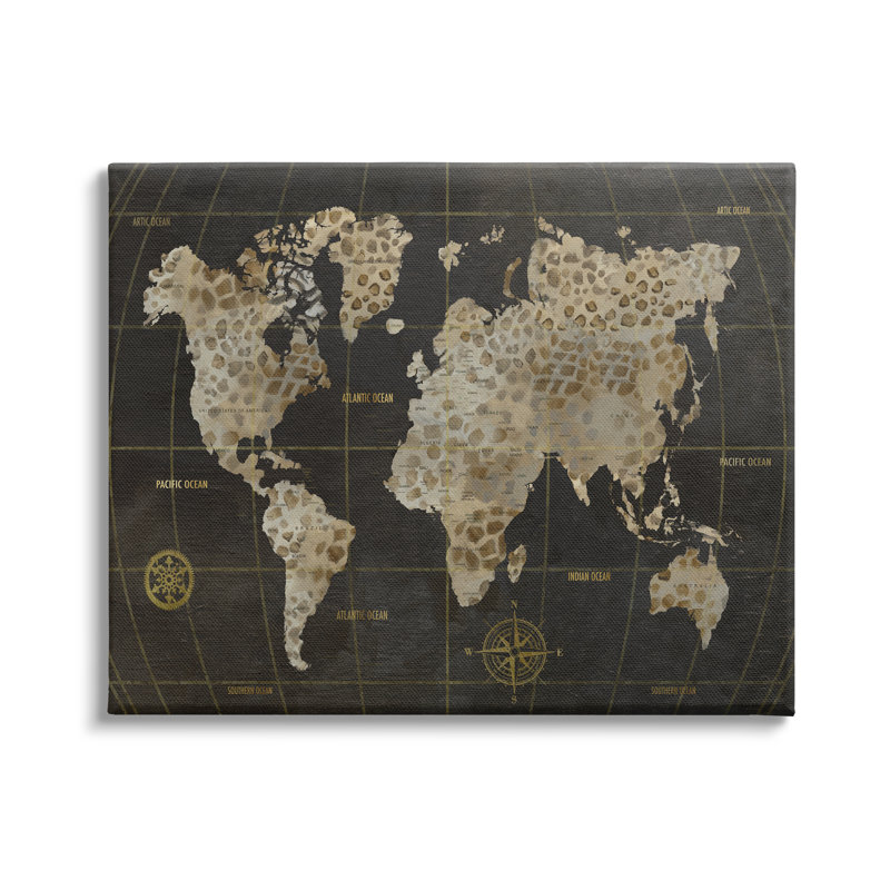 «Rustic Giraffe Animal Animal Atlas Map Compass» par Nan-on, Toile tendue, H 16 po x l 20 po x P 1,5 po