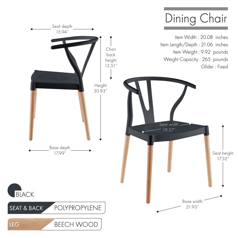 Burkleigh Plastic Dining Chairs with Beechwood Legs, Black