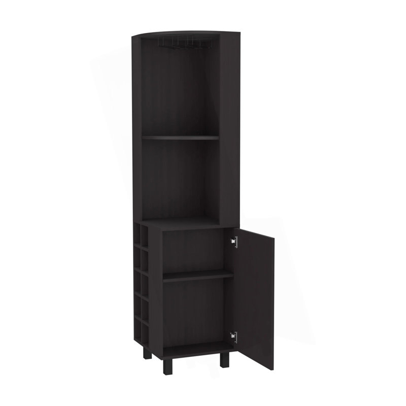 Wengue Corner Bar Cabinet With Glass Holder And Wine Rack, Wenge