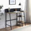 Bureau d'écriture rustique en chêne et noir à 2 tablettes avec base en forme de H