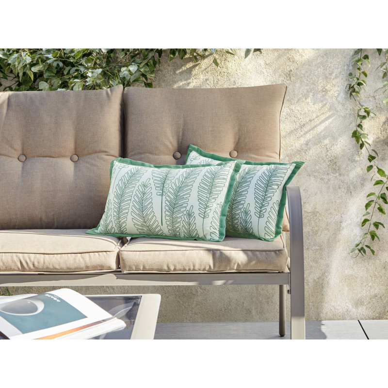 Set of 2 Outdoor Cushions MEADOW Plant Pattern Green, Rectangle 30cmH x 50cmW