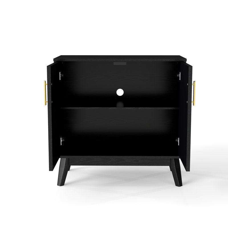 Rangement cannelé avec pieds en bois massif et disposition polyvalente - Armoire de salon pour la chambre, la cuisine, le couloir à finition noire