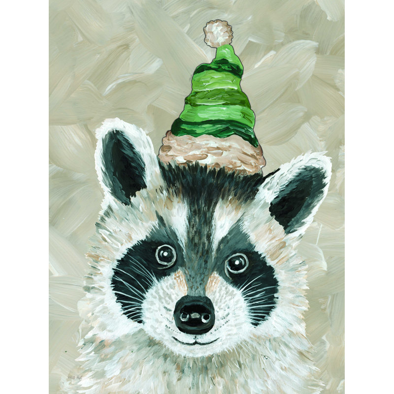 Christmas Raccoon - reproduction sur toile tendue, H 24 po x l 18 po