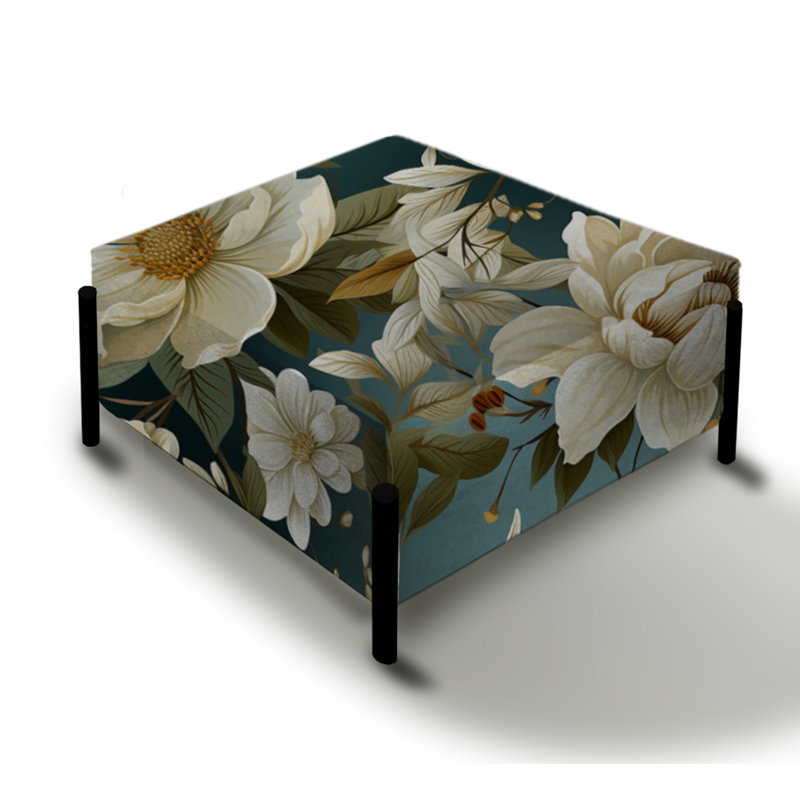 Blanc et vert élégant motif botanique I - grand repose-pieds carré floral