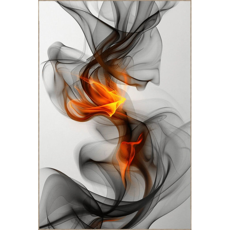 Gray Themed Abstract Smoke And Flame Patterned Creative Modern Decorative Carpet, Runner 3'4" x 9'11"
