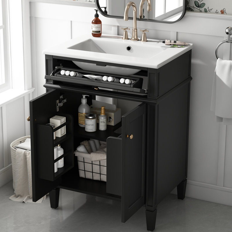 Meuble-lavabo 24 po avec lavabo en céramique, Noir