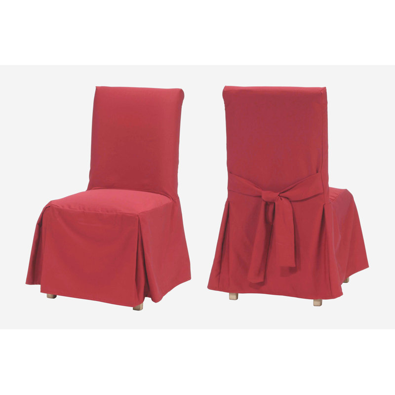 Cotton Dining Chair Slipcover Long, Red Cotton