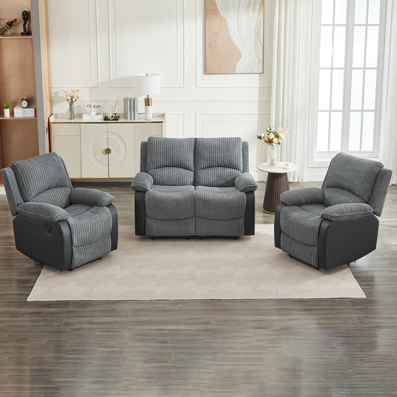 Reclining Sofa Sectional Recliner Plush Corduroy Couches Set Sofa, Power - Push Button