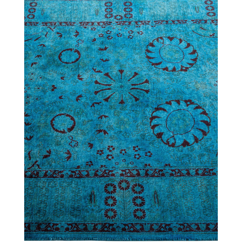 Tapis bleu noué à la main de conception unique Holsworth - bleu