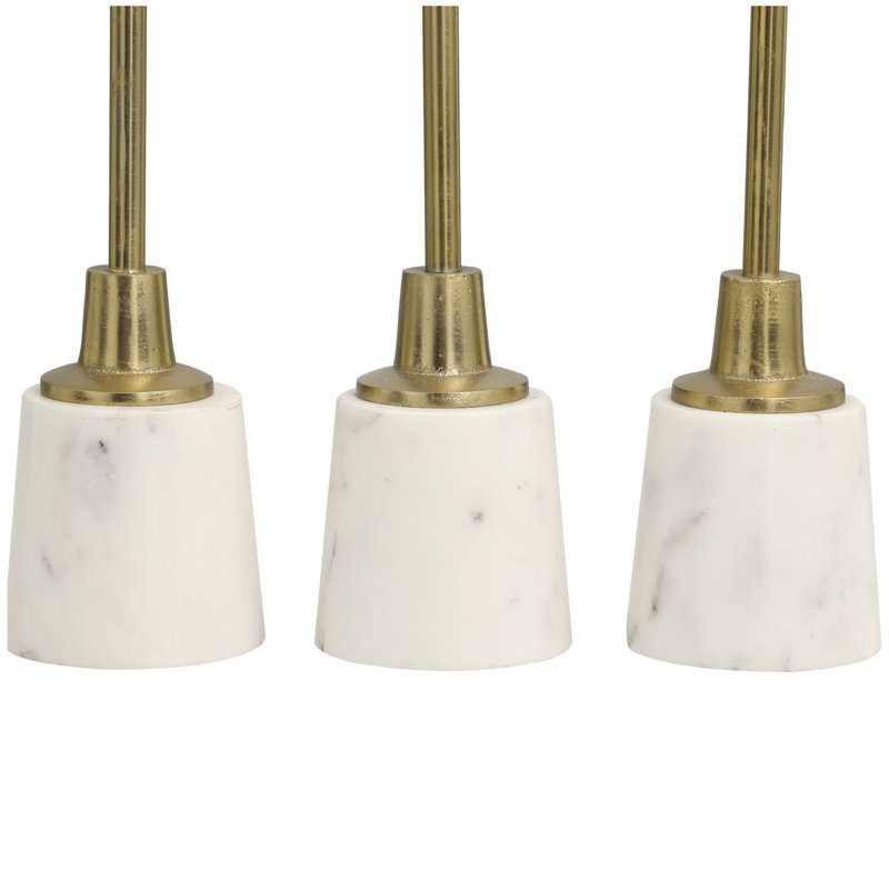 Gold Aluminum and White Marble Tabletop Candle Holder Set