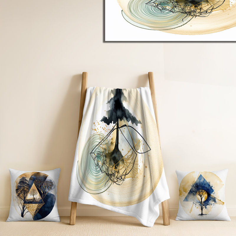 Abstrait paysage de montagnes, lune et arbre I - ensemble de coussins géométriques abstraits