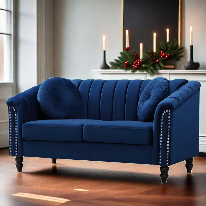 Melitta 60'' Velvet Loveseat, Navy Velvet