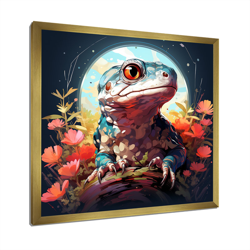 Salamandre reptile Portrait II - Reptile / Amphibien, art mural, H 16 po x l 16 po x P 1 po, Cadre doré simple