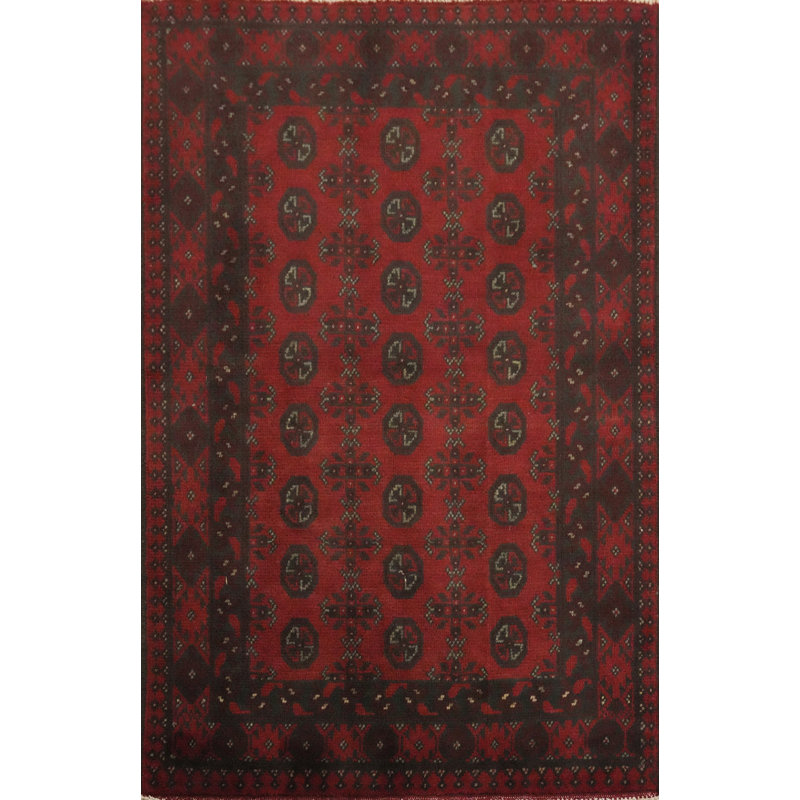 Geometric Red Oriental Afghan Rug 3x5