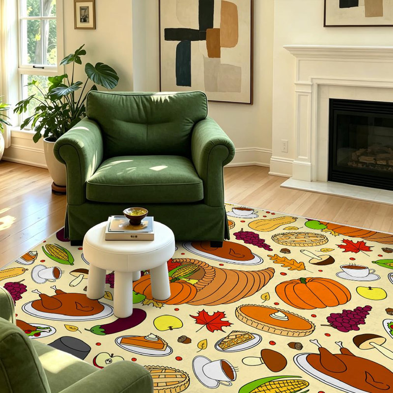 Tapis d'intérieur transparent, lavable à la machine et coloré avec des motifs dessinés à la main, Rectangle 55" x 79"