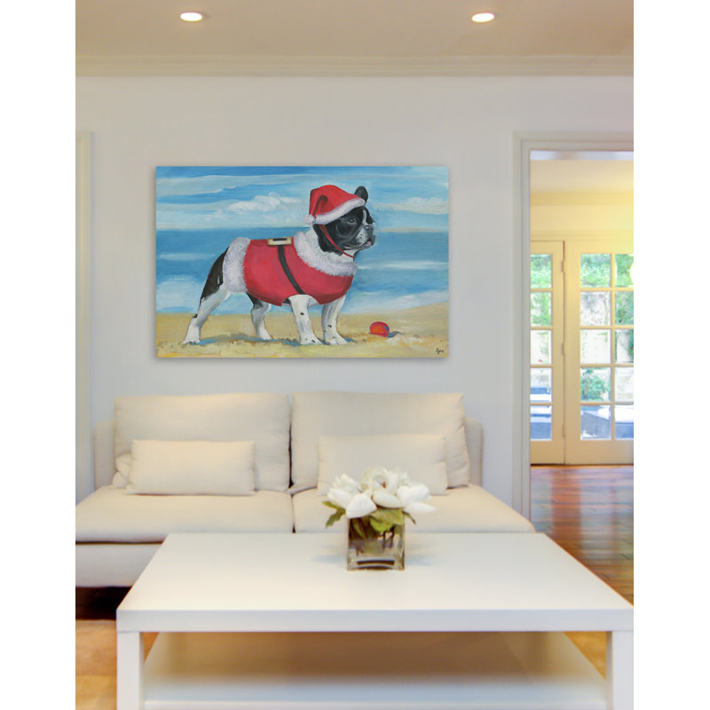«Santa at the Beach» par Eyre Tarney - reproduction sur toile, H 24 po x l 36 po x P 1,5 po