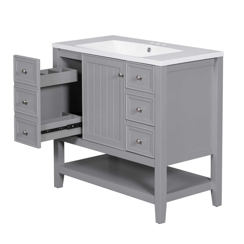 Meuble-lavabo simple 36 po avec plateau Leiding, Gris