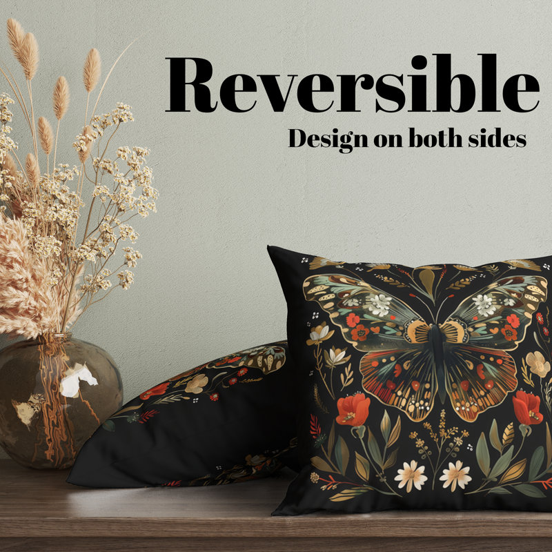 Housse de coussin réversible à motif floral Folk Maximalist, H 18 po x l 18 po