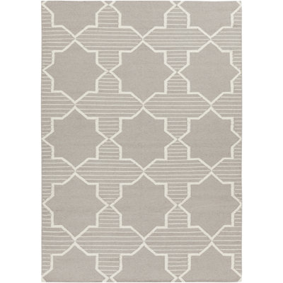 Chevella Authentic Flatwoven Handmade Silver Gray & Off-White Reversible Modern Geometric Star Lattice Wool & Cotton Area Rug