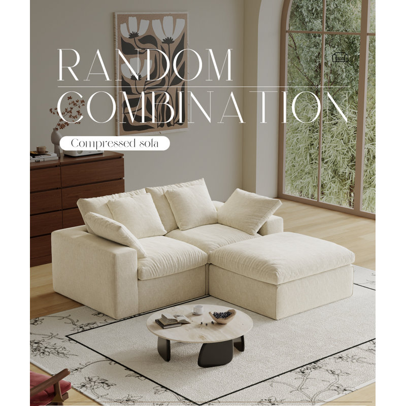 Canapé modulaire modulaire, 3 sièges, canapé modulaire compressé de style minimaliste moderne, canapé-lit pour le salon, canapé confortable avec canapé et repose-pieds, blanc