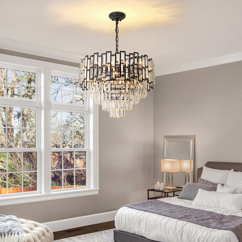 Lustre à niveaux variable 15 lumières Gonnie, Noir, H 14,5 po x l 21,6 po x P 21,6 po