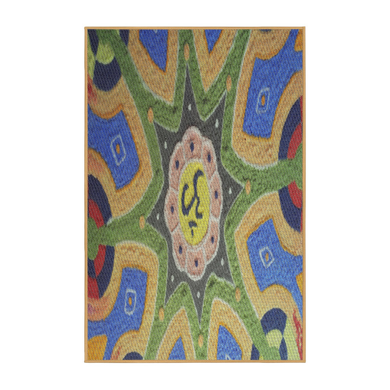 Tapis vert/bleu/jaune tissé à la machine, Rectangle 7 pi x 9 pi