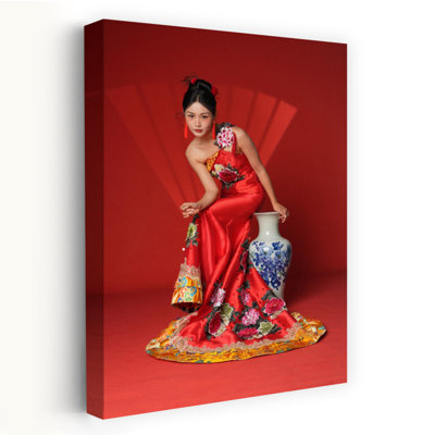 Elegant Woman Red Dress Elegant Traditional Vibrant Wall Art