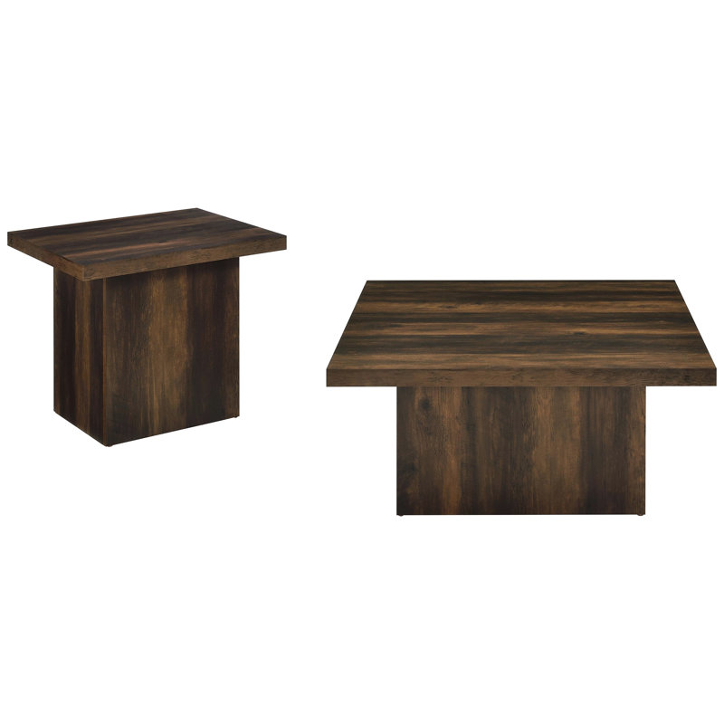 Table basse carrée et de bout en pin foncé, fabriquée en bois d'ingénierie pour une durabilité à long terme